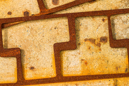 T shape punched steel on grunge backgroundの写真素材