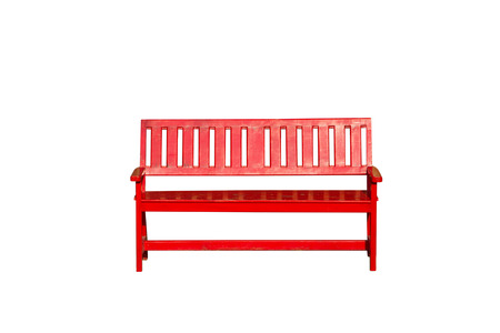 red wood bench isolated on white backgroundの写真素材