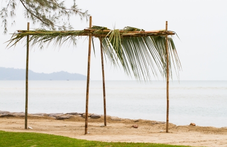 bamboo wood shelter on the beachの写真素材