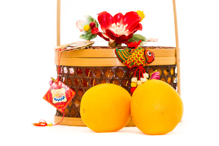 oranges and basket for chinese new year festivalの写真素材