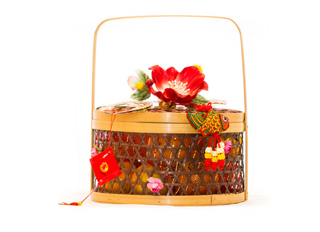 oranges basket decorated for chinese new year festivalの写真素材