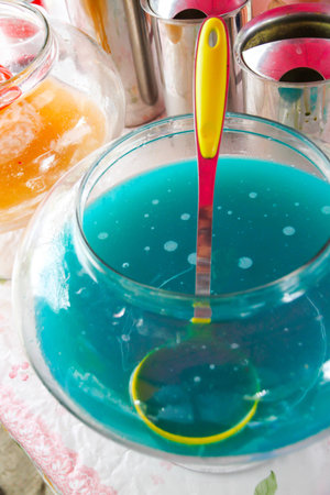non alcohol drink, blue soda in glass bowl