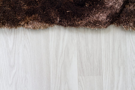 fur carpet and wooden floorの写真素材