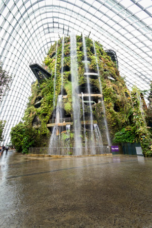 tallest waterfall in cloud forest dome at singaporeのeditorial素材