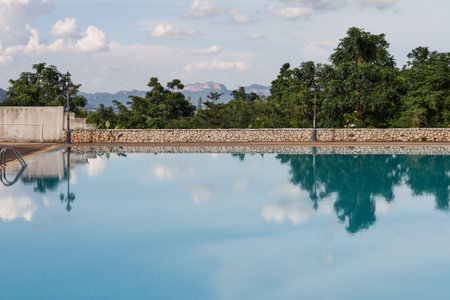 swimming pool with nice nature viewのeditorial素材