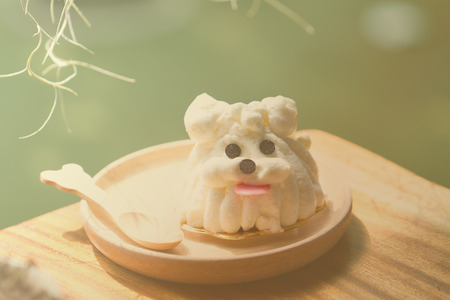 sponge cake decorating as dog in warm toneの写真素材