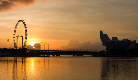 Singapore flyer with sunrise backgroundのeditorial素材