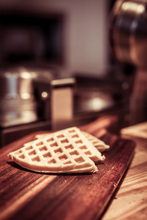 traditional waffles on wood table ready to serveの写真素材