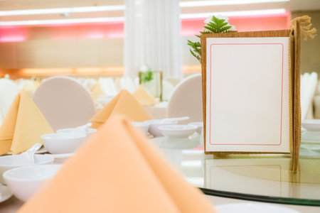 blank menu card on chinese style dining table in wedding celebration