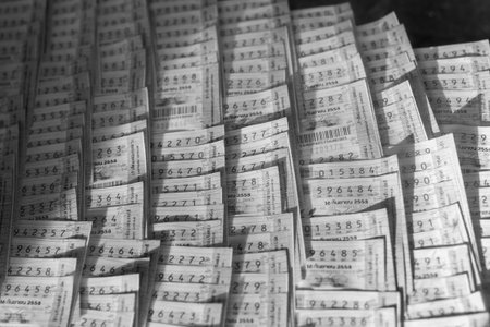 Thai lottery ticket on stall in black and white toneの写真素材