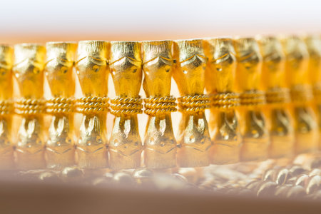 closeup group of gold necklacesの写真素材