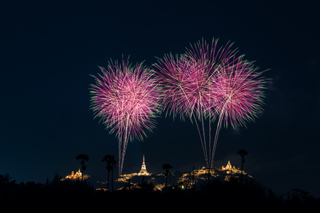 colorful fireworks above Khao Wang, Petchburiの写真素材