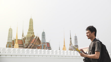 tourist with map in Bangkok, Thailandの写真素材