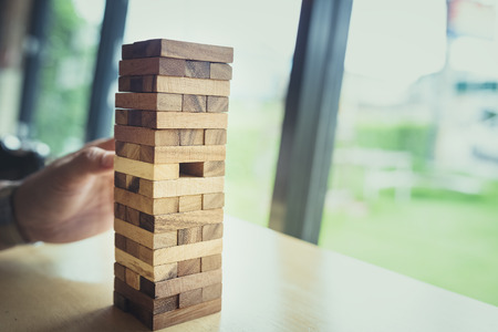 playing wood tower puzzle gameの写真素材