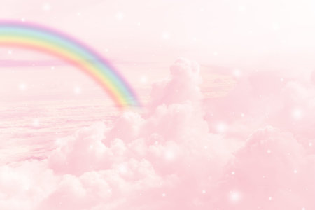 texture of cloud with rainbow on pastel skyの写真素材