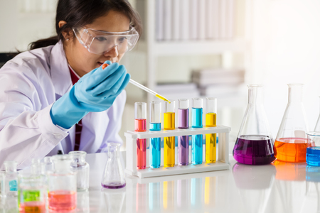 laboratory research and development concept with lab glasswareの写真素材