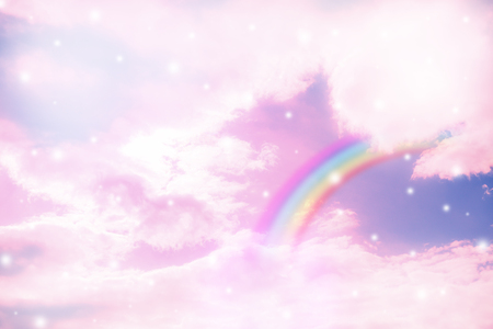 texture of cloud with rainbow on pastel skyの写真素材