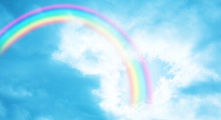 texture of cloud with rainbow on blue skyの写真素材