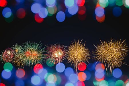 colorful fireworks with colorful bokeh background, celebration conceptの写真素材