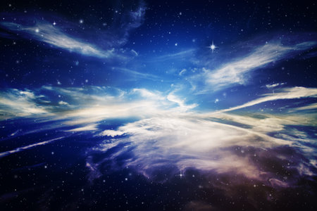colorful night sky with cloud and stars