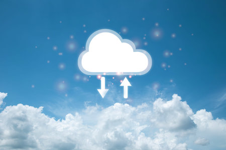 cloud computing on cloudy blue sky, cloud storage concept