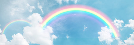 fantasy sky with rainbow and cloudの写真素材