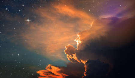 colorful fantasy night sky with cloud and starsの写真素材