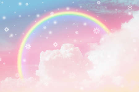 texture of cloud with rainbow and snow on pastel skyの写真素材