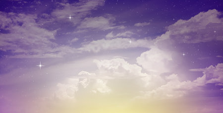 purple tone night sky with cloud and starsの写真素材