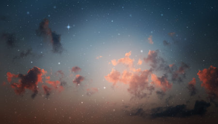 colorful night sky with cloud and stars, blue and orange tone
