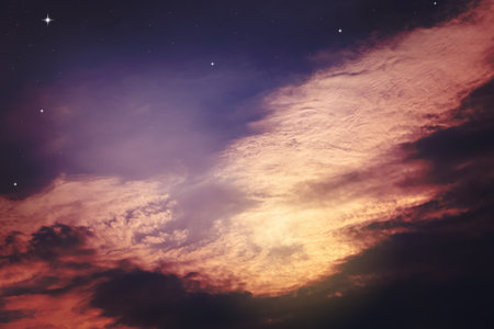 fantasy colorful night sky with cloud and starsの写真素材