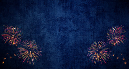 colorful fireworks on dark blue bokeh background, celebration conceptの写真素材