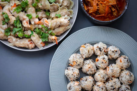 top view korean food Ju Mok Bap (korean rice balls)の写真素材