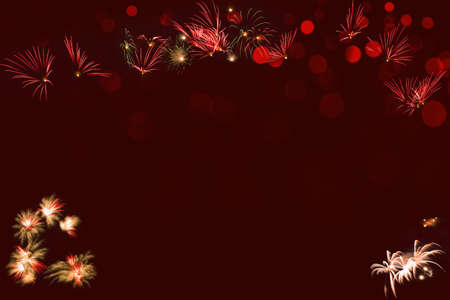 colorful fireworks on red bokeh background, celebration conceptの写真素材