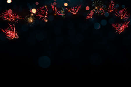 colorful fireworks on black bokeh background, celebration conceptの写真素材