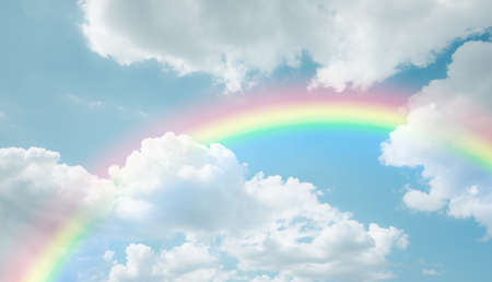 texture of cloud with rainbow on blue skyの写真素材