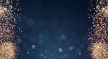 colorful fireworks on light blue bokeh background
