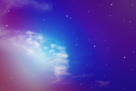colorful night sky with moon, cloud and starsの写真素材