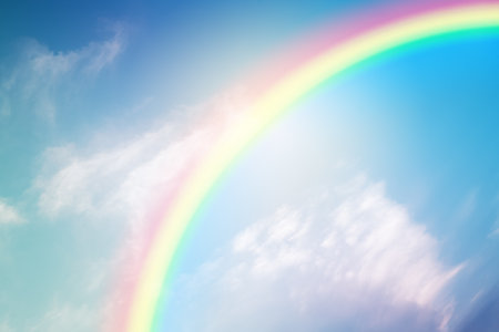 shape of cloud and rainbow on colorful pastel  skyの写真素材