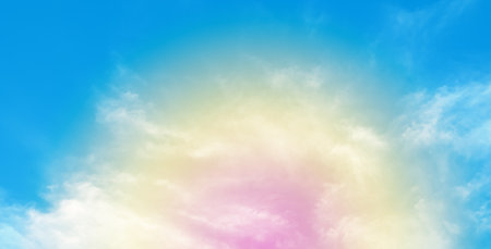 shape of cloud and rainbow on colorful pastelの写真素材
