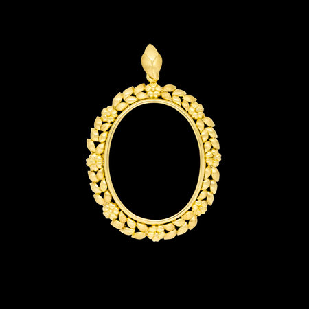 gold locket frame pendant with diamond isolated on black background, luxury jewelryの写真素材