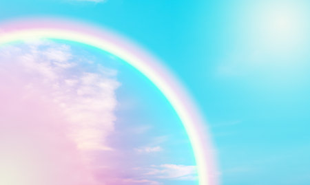shape of cloud and rainbow on colorful pastel  skyの写真素材
