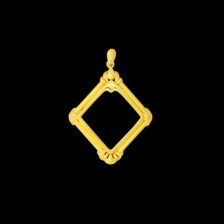 gold locket frame pendant with diamond isolated on black background, luxury jewelryの写真素材