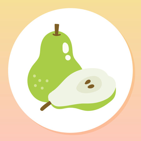 The green pears are cut in half and are a fruit that is abundant in autumnのイラスト素材