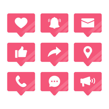 A variety of community page icons, including likes, shares, notifications, and moreのイラスト素材