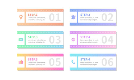 A business infographic of the ticket pattern, a diagram template used to describe the stepsのイラスト素材