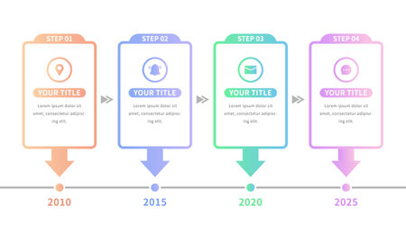 An infographic template with an icon timeline that describes the business stepsのイラスト素材