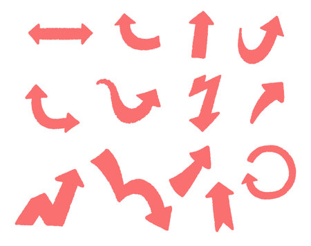 Red arrow element with various directions, rising and falling patternsのイラスト素材