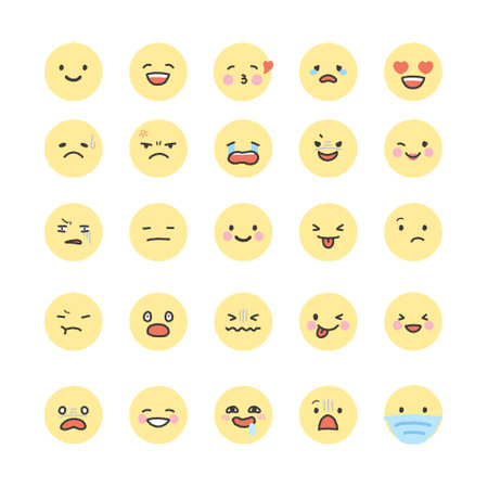 Emoji illustrations, a variety of cute human emotions elementsのイラスト素材