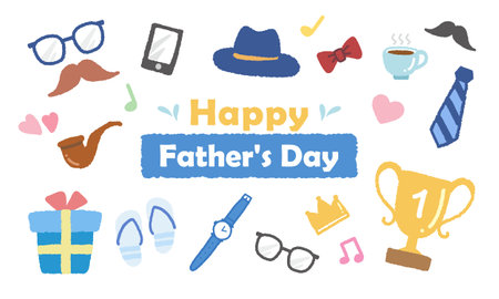 Happy Father's Day illustration, many cute holiday elements to celebrate Father's Day comingのイラスト素材